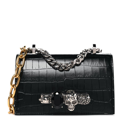 Alexander McQueen Crocodile Embossed Calfskin Knuckle Crossbody Black 1 of 9