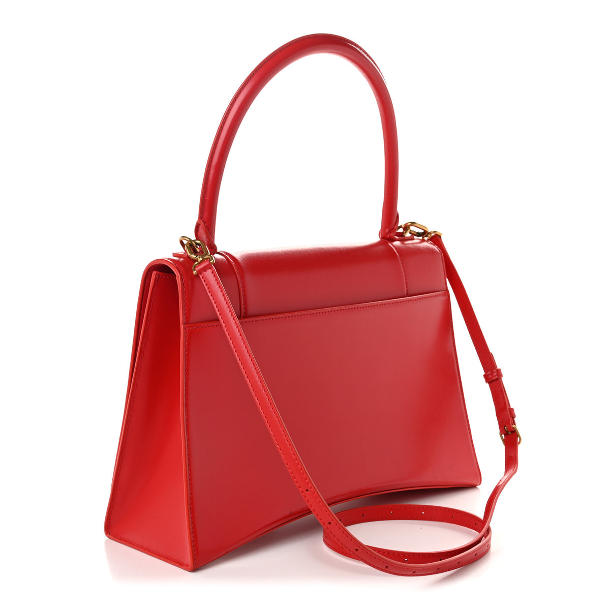 Shiny Box Calfskin Medium Hourglass Top Handle Bag Bright Red