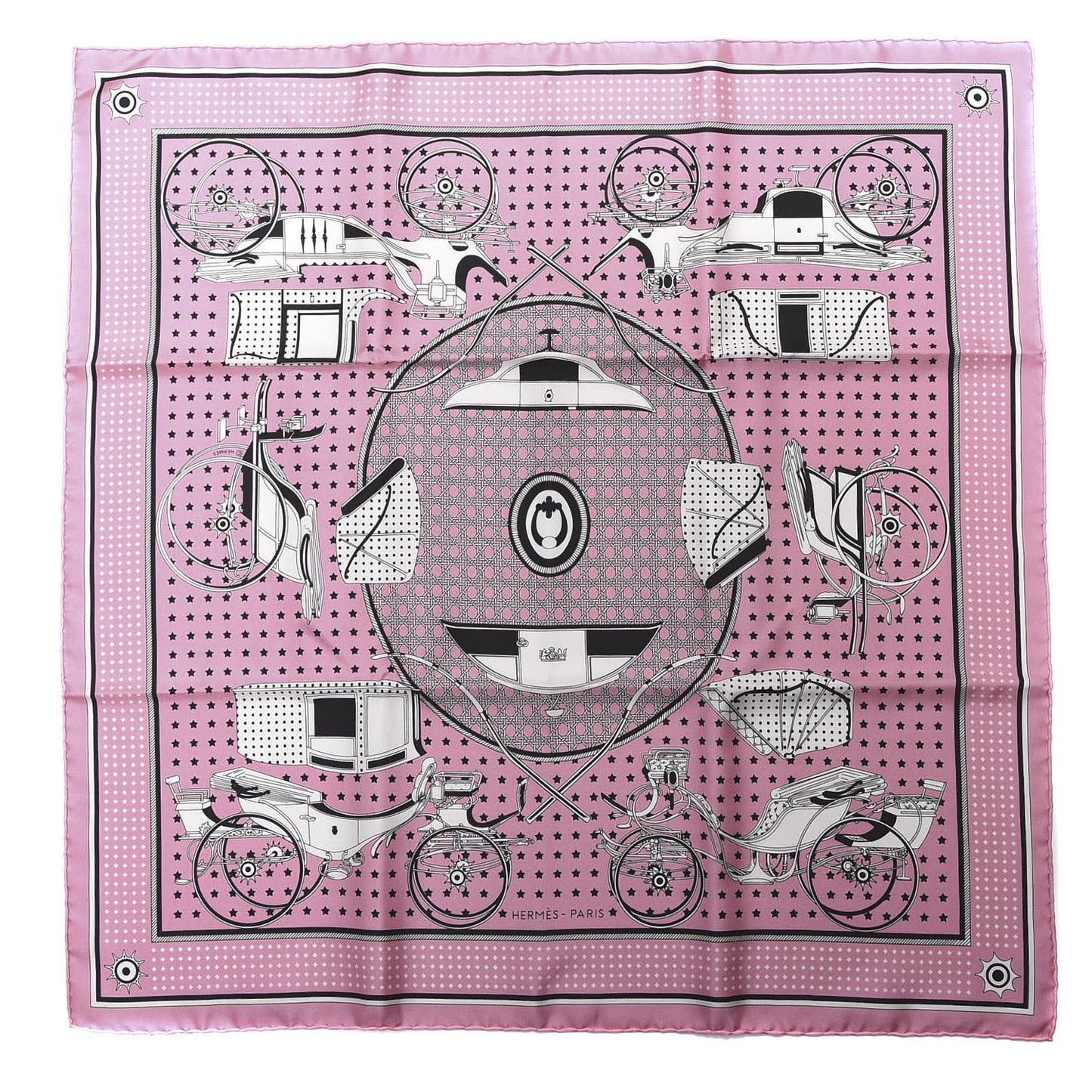 Silk Les Voitures A Transformation Bandana Scarf 55 Rose Vif White Black