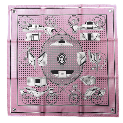 Hermes Silk Les Voitures A Transformation Bandana Scarf 55 Rose Vif White Black 1 of 3
