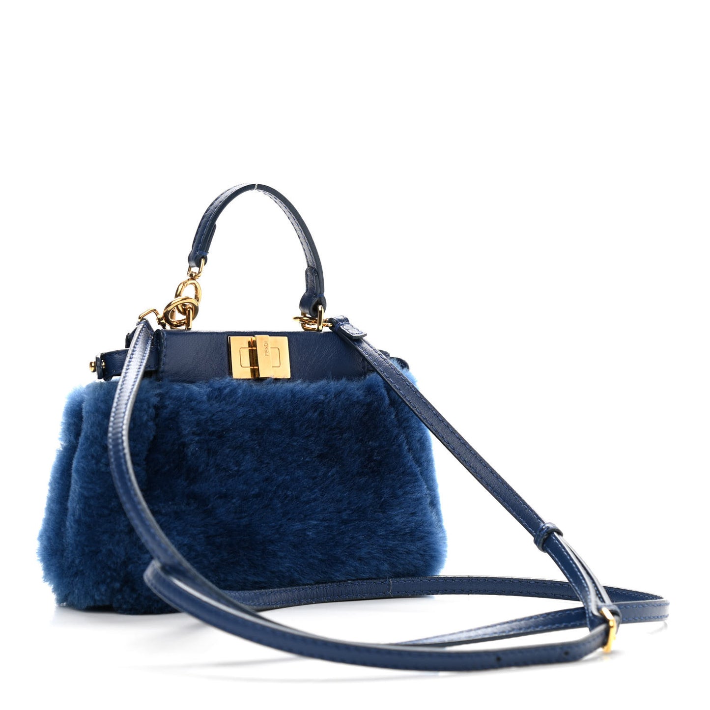 Shearling Shiny Nappa Micro Peekaboo Iconic Satchel Blue