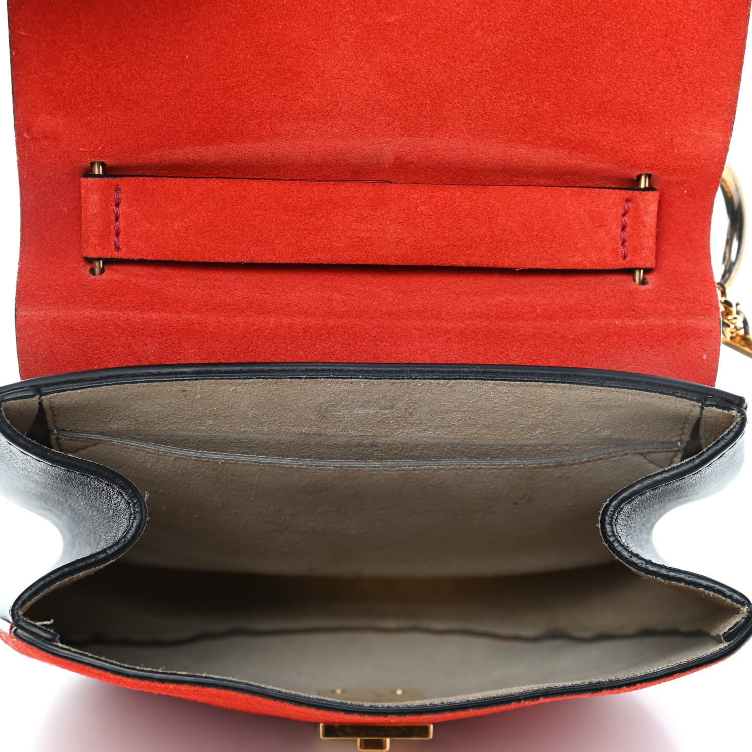 Chloe Suede Smooth Calfskin Mini Drew Shoulder Bag Plaid Red Black 4 of 6