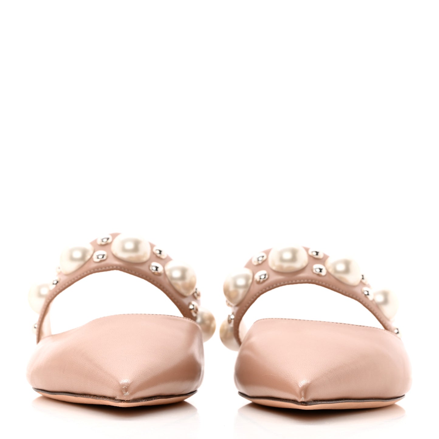 Nappa Pearly Stud Embellished Basette Flat Mules 37.5 Pink