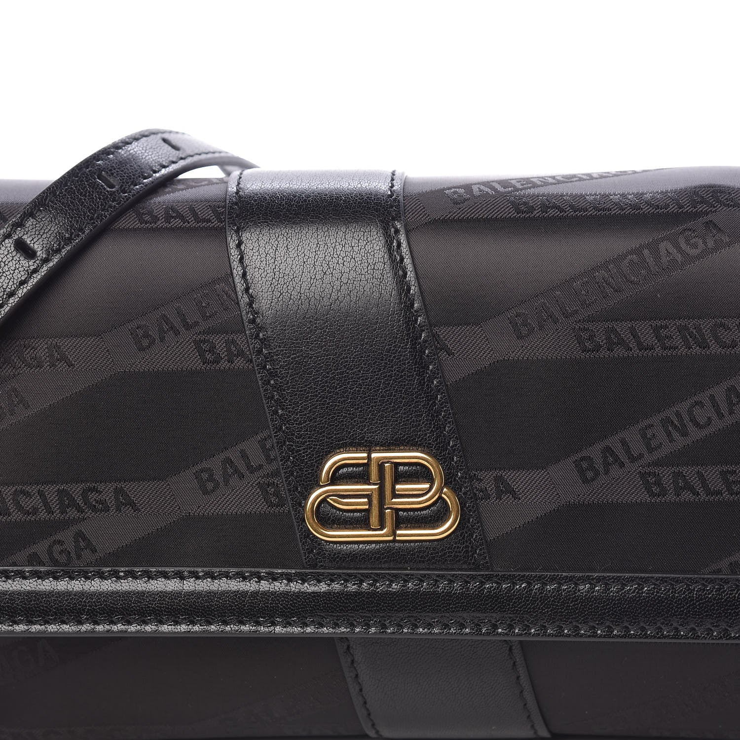 Balenciaga Jacquard Nylon Calfskin Shift Wallet On Strap Black 8 of 10