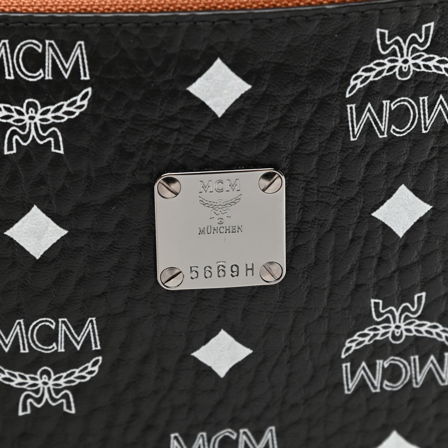 MCM Visetos Medium Stark Wristlet Pouch Black Cognac 7 of 8