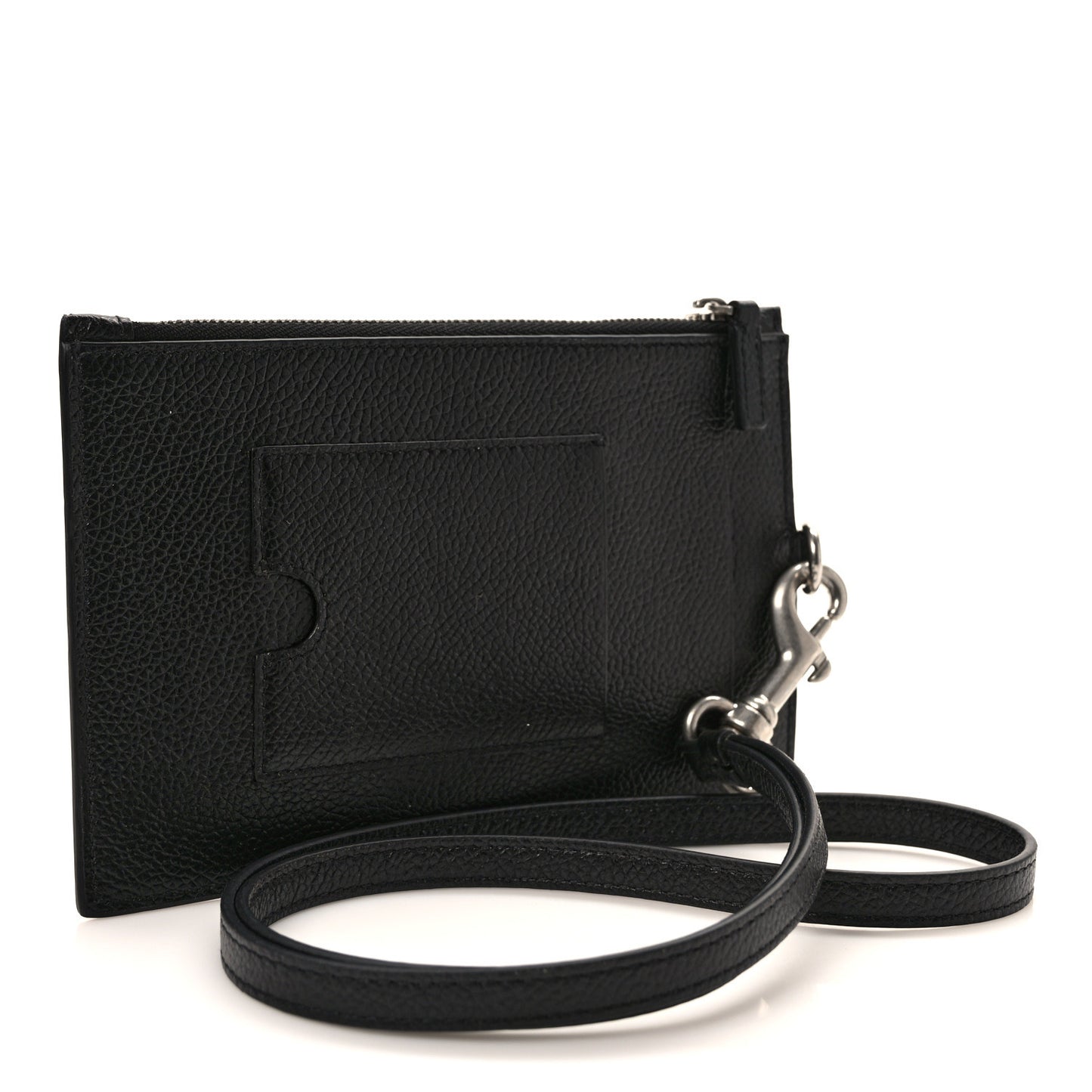 Grained Calfskin Logo Cash Passport Photo ID Zip Holder Black White