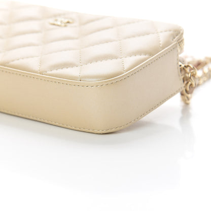 Chanel Iridescent Lambskin Quilted Pearl Clutch With Chain Beige 13 of 14