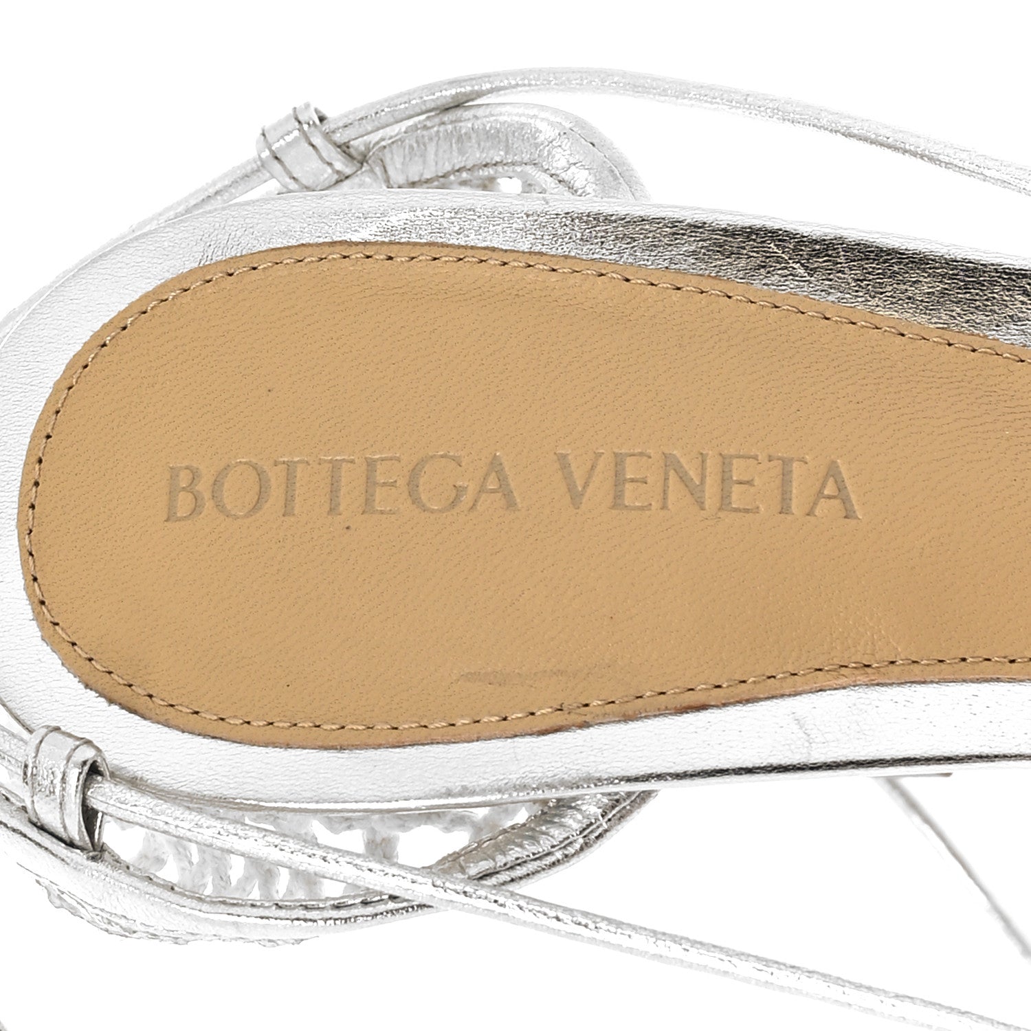 Bottega Veneta Mesh Metallic Nappa Stretch Ankle Tie Sandals 37.5 Silver 7 of 7