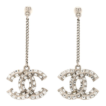 Chanel Baguette Crystal CC Drop Earrings Silver 1 of 5