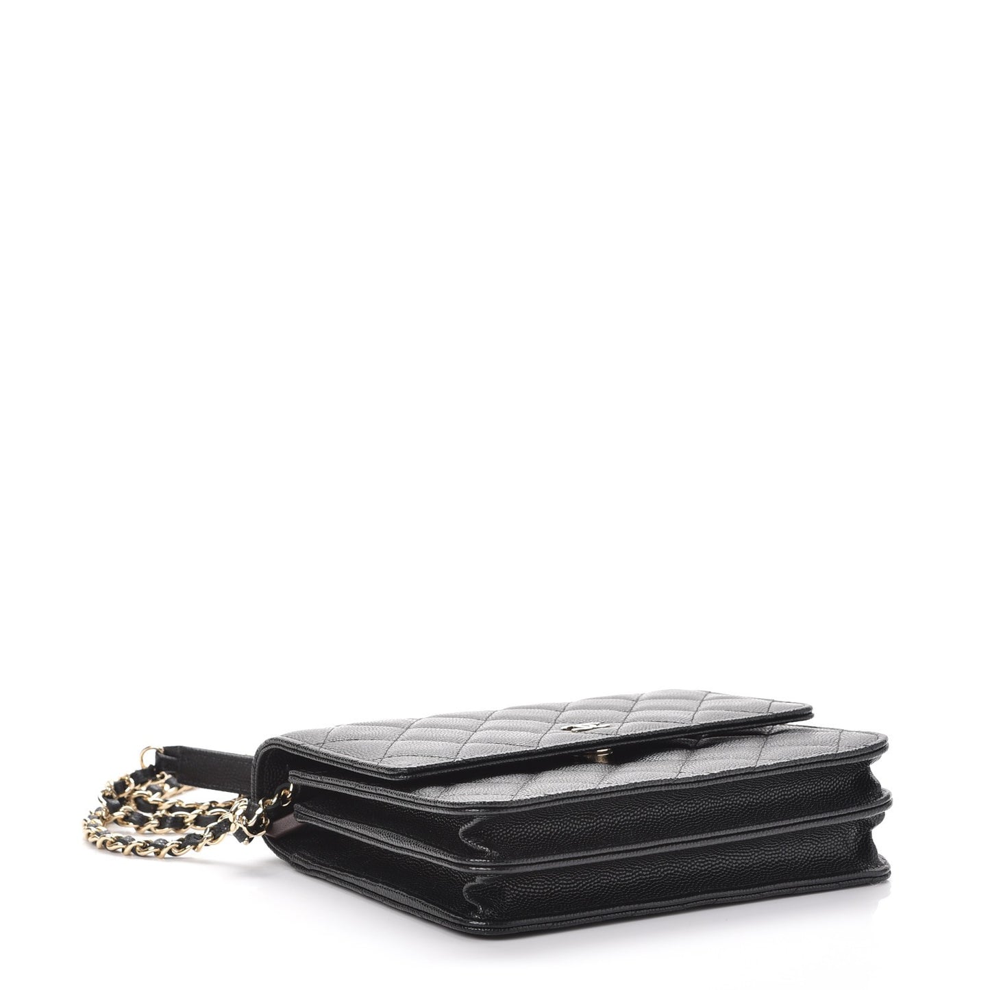 Caviar Quilted Square Wallet On Chain WOC Black