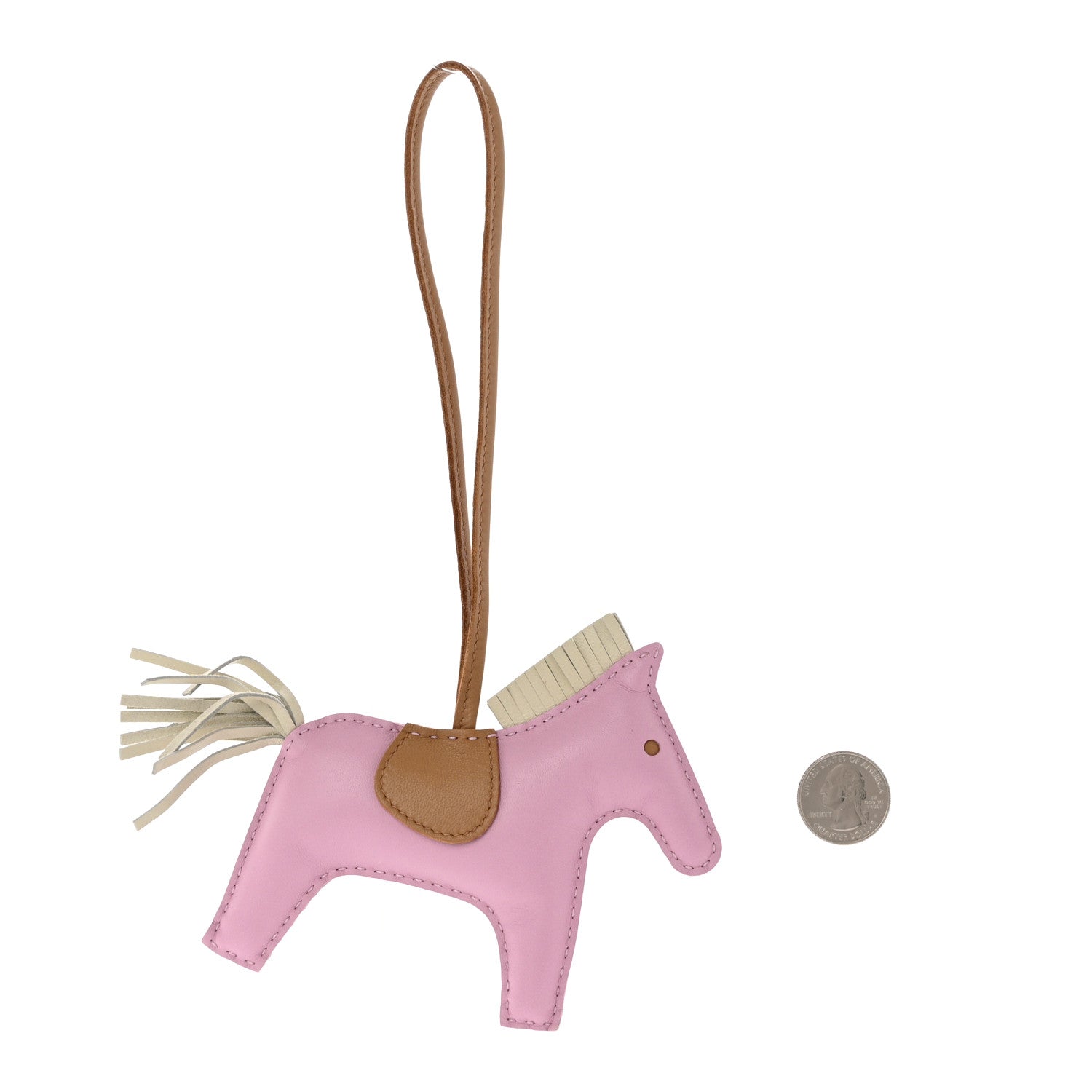 Hermes Milo Lambskin Grigri Rodeo Horse Bag Charm PM Mauve Sylvestre Craie Chai 2 of 4
