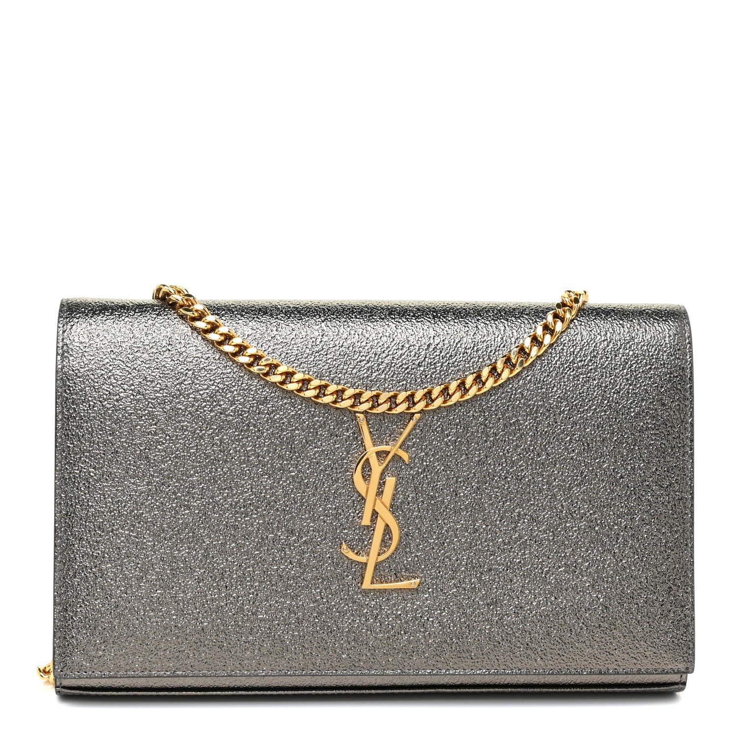 Saint Laurent Grained Metallic Calfskin Monogram Chain Wallet Bronze 1 of 13