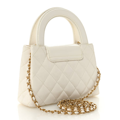 Chanel Shiny Aged Calfskin Quilted Nano Kelly Shopper White 3 of 10