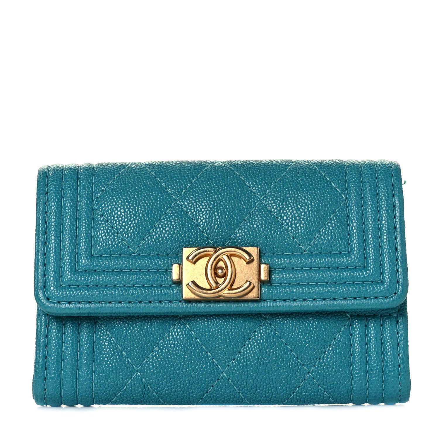 Chanel Caviar Quilted Boy Flap Card Holder Turquoise 1 of 9