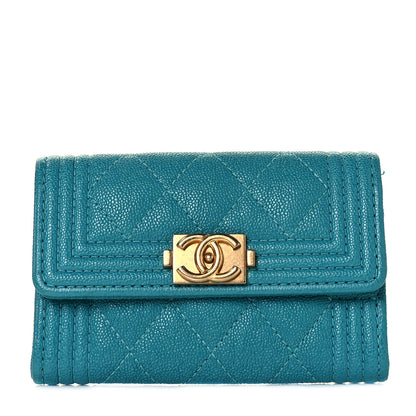 Chanel Caviar Quilted Boy Flap Card Holder Turquoise 1 of 9
