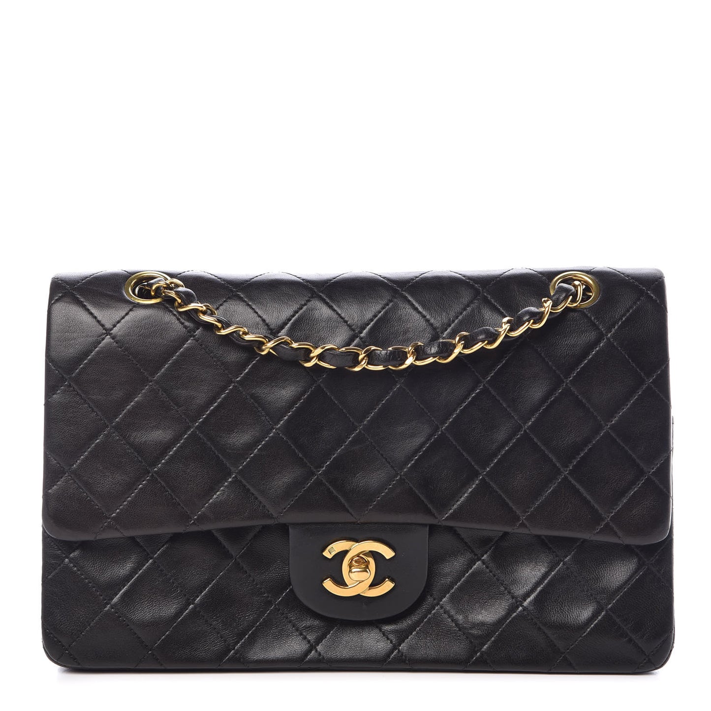 Lambskin Quilted Medium Double Flap Black