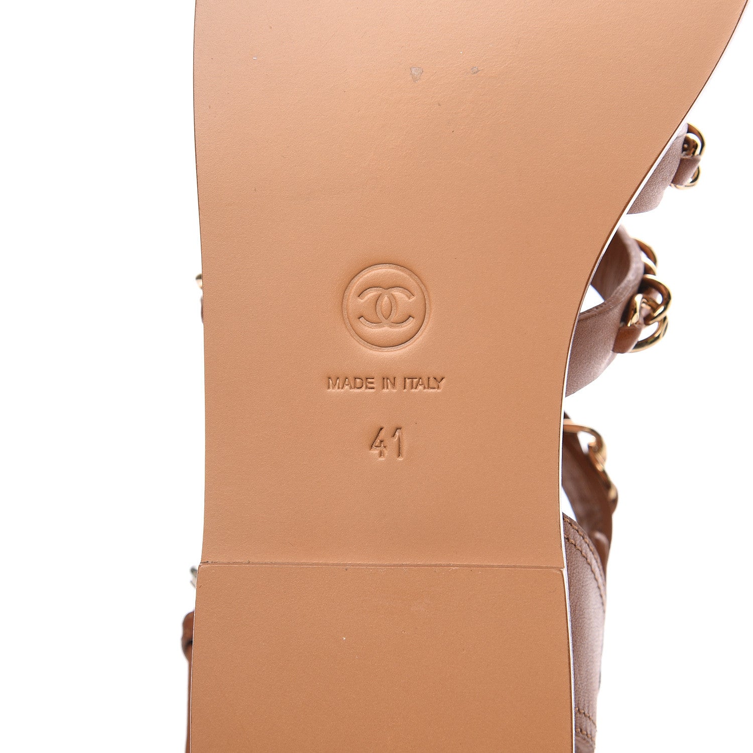 Chanel Calfskin Chain CC Flat Sandals 41 Beige 7 of 8