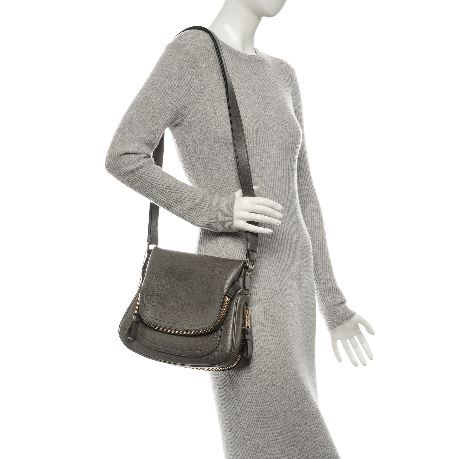 Tom Ford Pebbled Calfskin Medium Jennifer Graphite 2 of 6