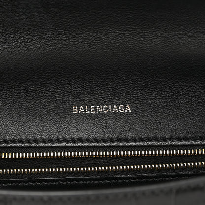 Balenciaga Shiny Calfskin Crocodile Embossed Small Hourglass Top Handle Bag Black 6 of 16