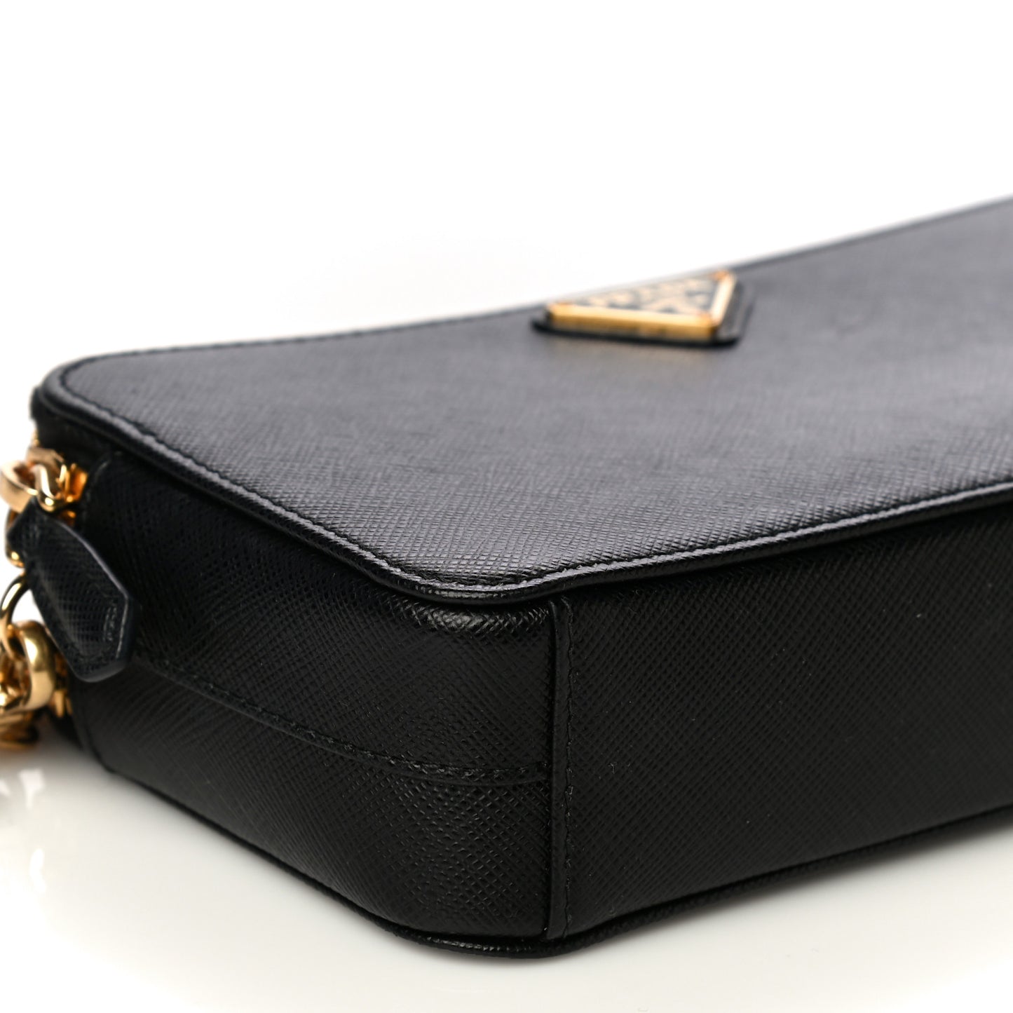 Saffiano Lux Mini Double Zip Chain Crossbody Bag Black
