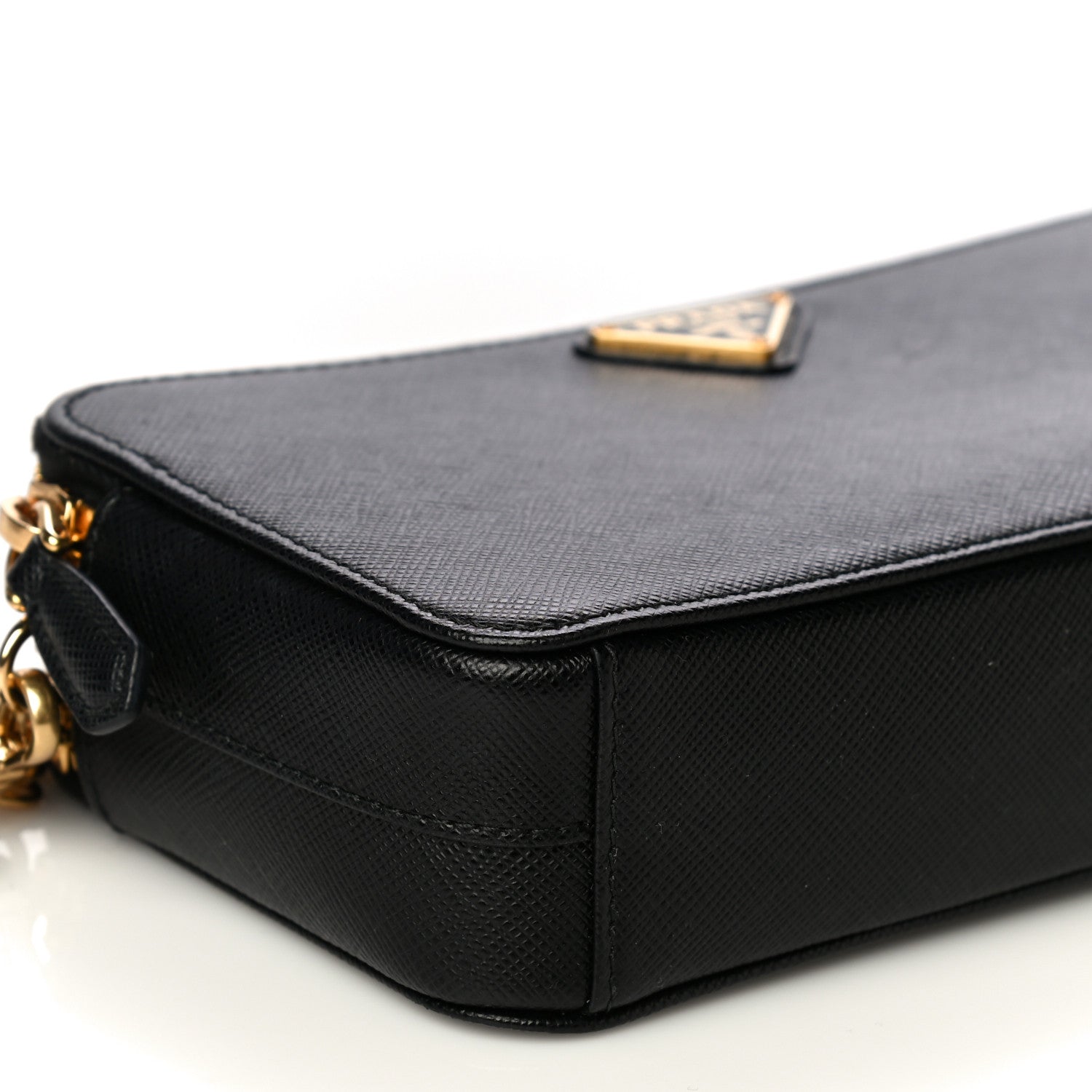 Prada Saffiano Lux Mini Double Zip Chain Crossbody Bag Black 9 of 10