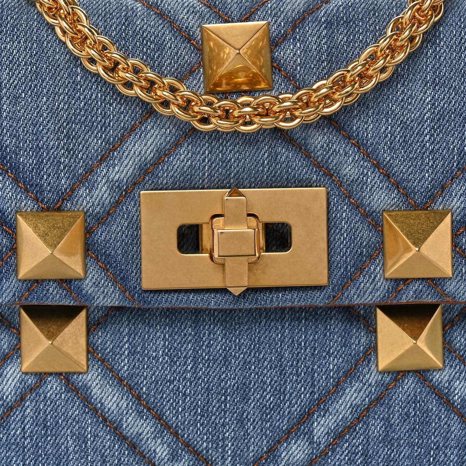 Valentino Garavani Denim Medium Roman Stud Shoulder Bag Light Denim Selleria 7 of 12