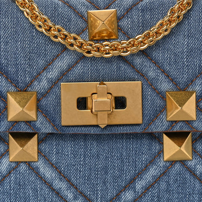 Valentino Garavani Denim Medium Roman Stud Shoulder Bag Light Denim Selleria 7 of 12