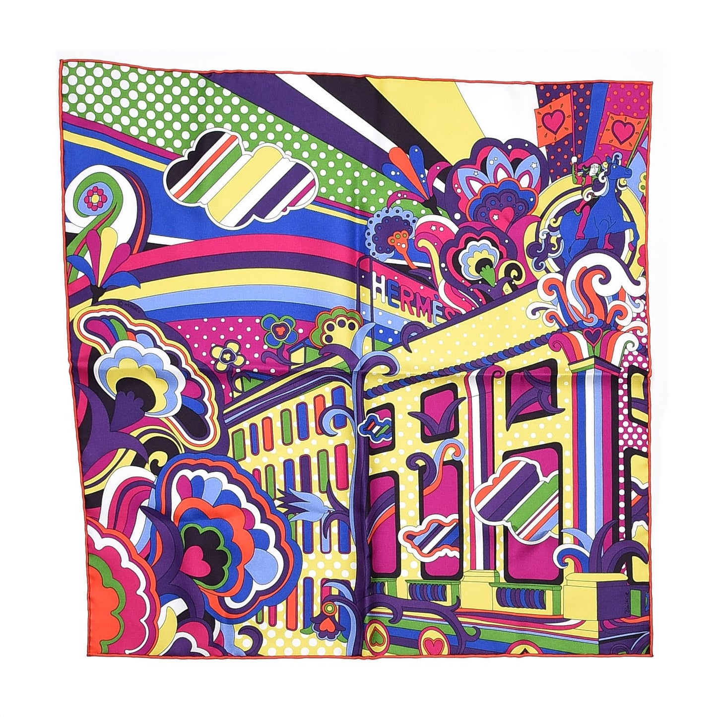 Silk Faubourg Rainbow Pocket Square Bougainvillier Jaune Vert