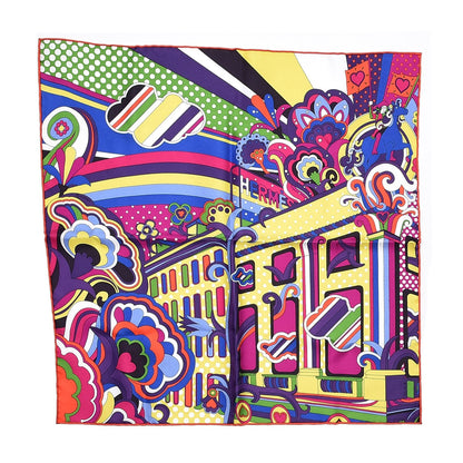 Hermes Silk Faubourg Rainbow Pocket Square Bougainvillier Jaune Vert 1 of 5