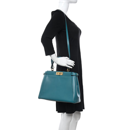 Fendi Vitello Morgan Fabric Jacquard Pequin Medium Peekaboo Iconic Satchel Lago Tobacco Black 2 of 9