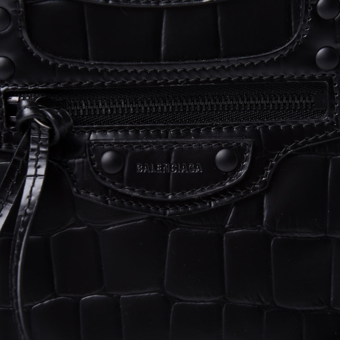 Semi Shiny Calfskin Crocodile Embossed Neo Classic Black Hardware Mini City Black