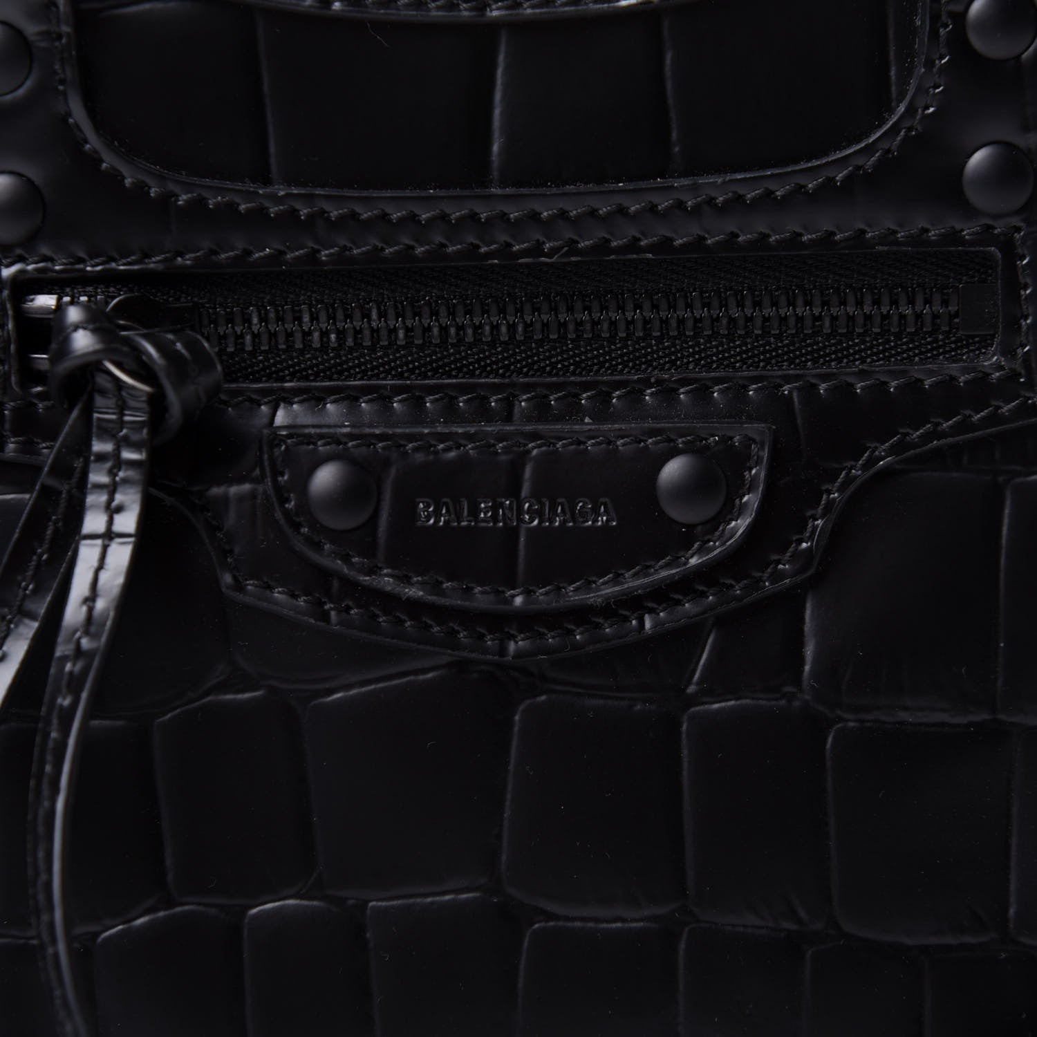 Balenciaga Semi Shiny Calfskin Crocodile Embossed Neo Classic Black Hardware Mini City Black 8 of 16
