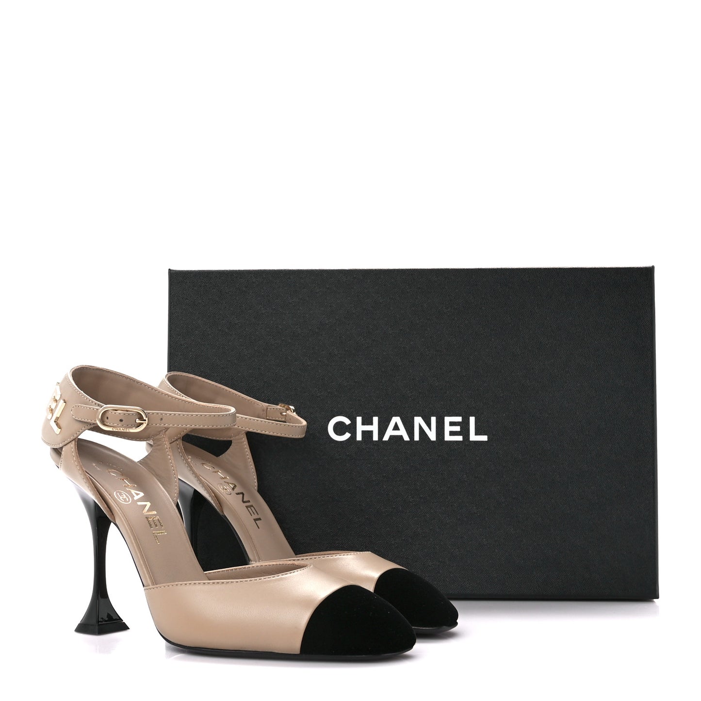 Lambskin Velvet Cap Toe Logo Pumps 35.5 Beige Black