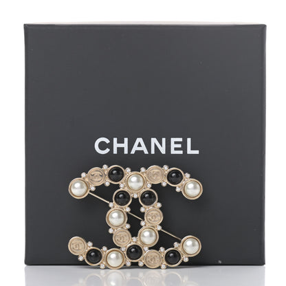 Chanel Crystal Pearl Metal Resin Polka Dot CC Brooch Black Gold 5 of 5