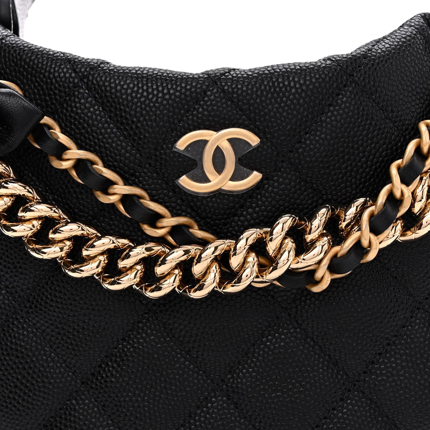 Chanel Shiny Caviar Quilted Bow Pouch Hobo Black 8 of 13