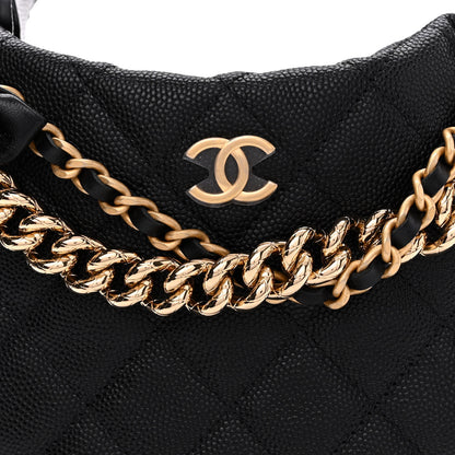Chanel Shiny Caviar Quilted Bow Pouch Hobo Black 8 of 13