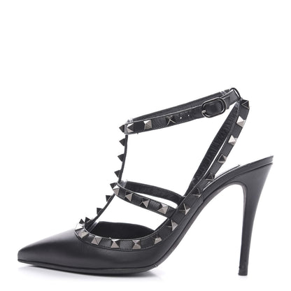 Valentino Garavani Nappa Rockstud Ankle Strap Pumps 38.5 Black 1 of 12