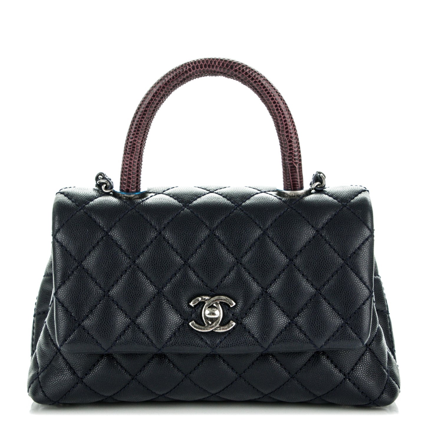 Caviar Lizard Quilted Mini Coco Handle Flap Navy