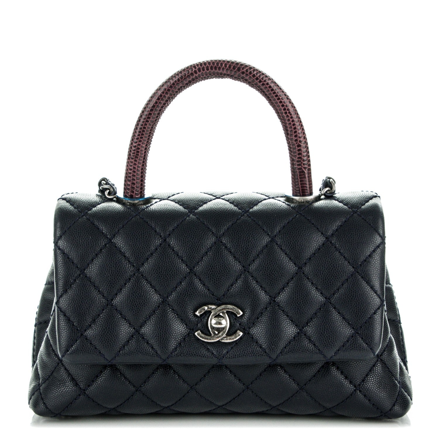 Chanel Caviar Lizard Quilted Mini Coco Handle Flap Navy 1 of 5