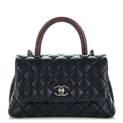 Chanel Caviar Lizard Quilted Mini Coco Handle Flap Navy 1 of 5
