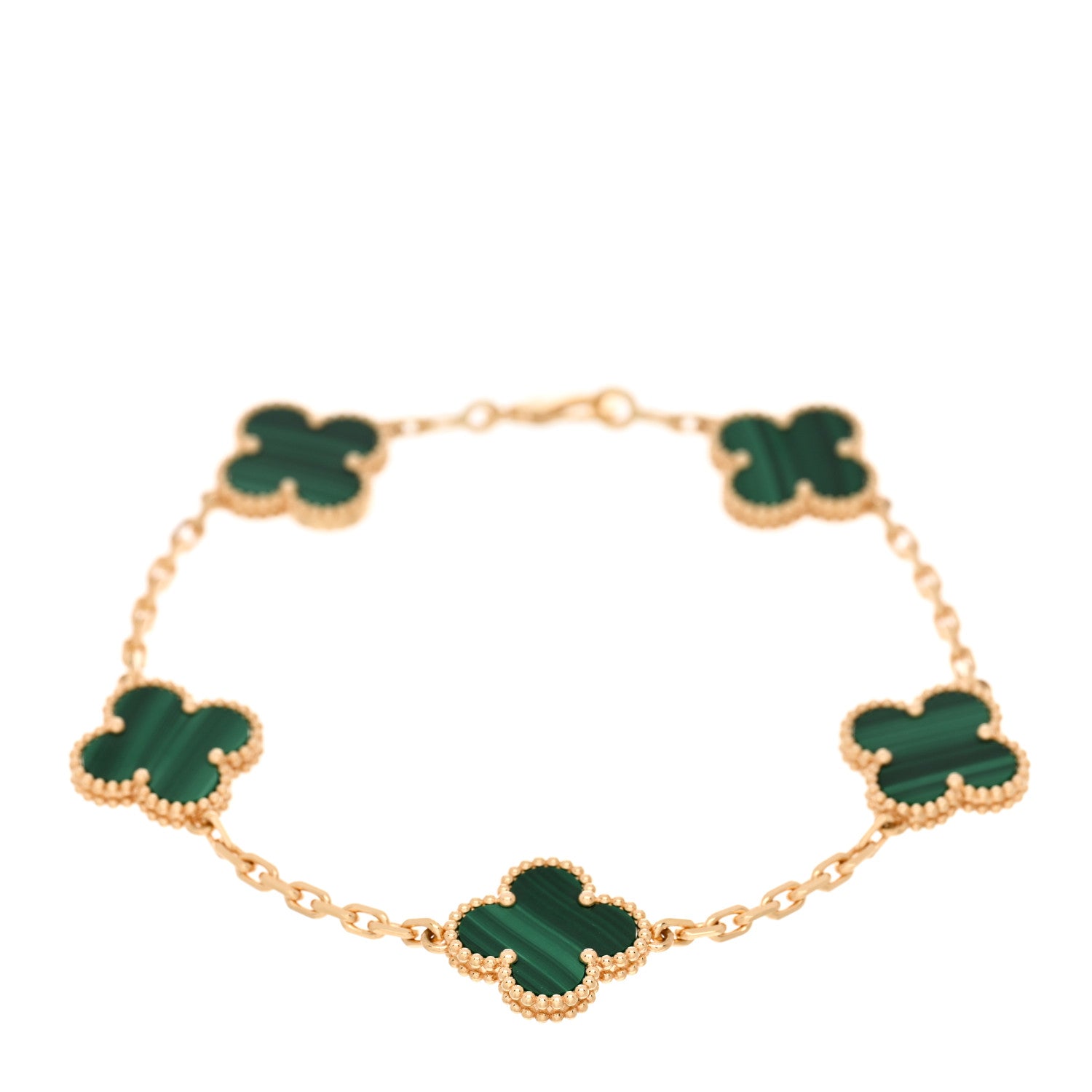 Van Cleef & Arpels 18K Yellow Gold Malachite 5 Motifs Vintage Alhambra Bracelet 1 of 4