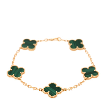 Van Cleef & Arpels 18K Yellow Gold Malachite 5 Motifs Vintage Alhambra Bracelet 1 of 4