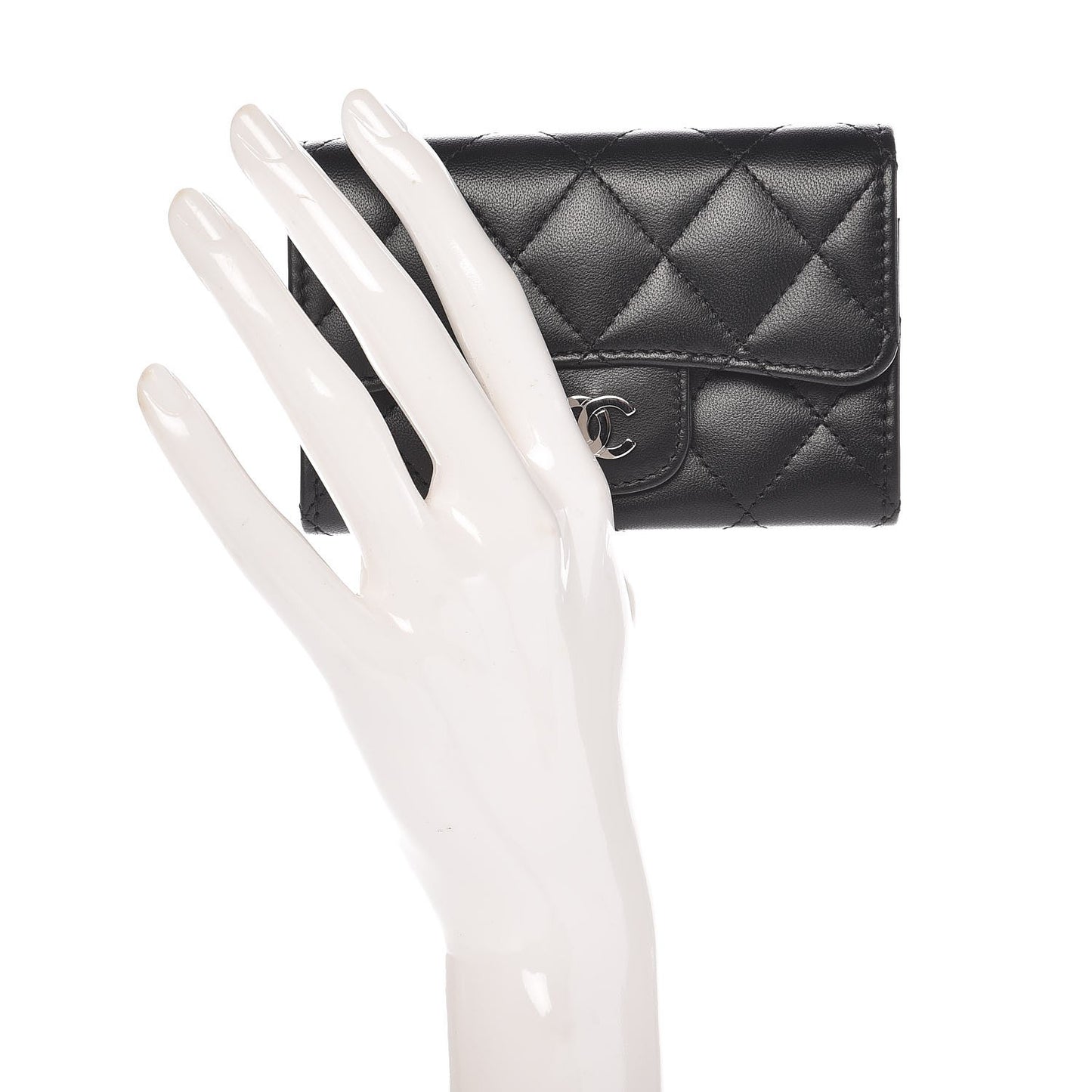 Lambskin Quilted Flap Card Holder Black