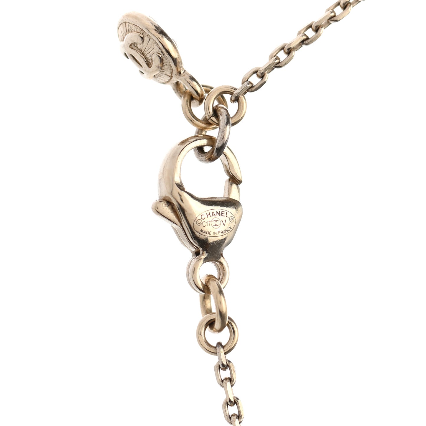Pearl Crystal CC Necklace Gold