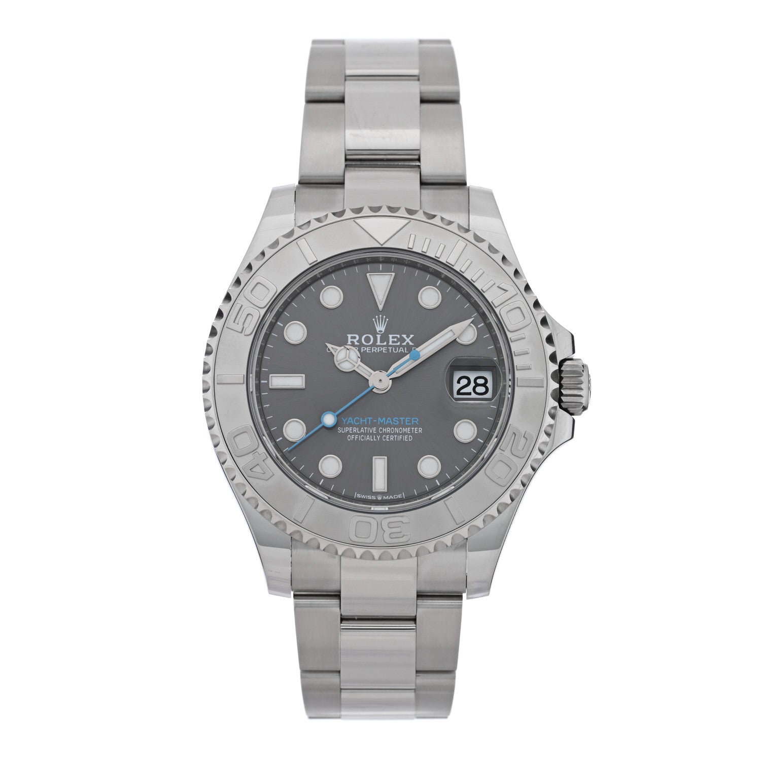 Rolex Stainless Steel Platinum 37mm Oyster Perpetual Date Yacht-Master Watch Slate 268622 1 of 5