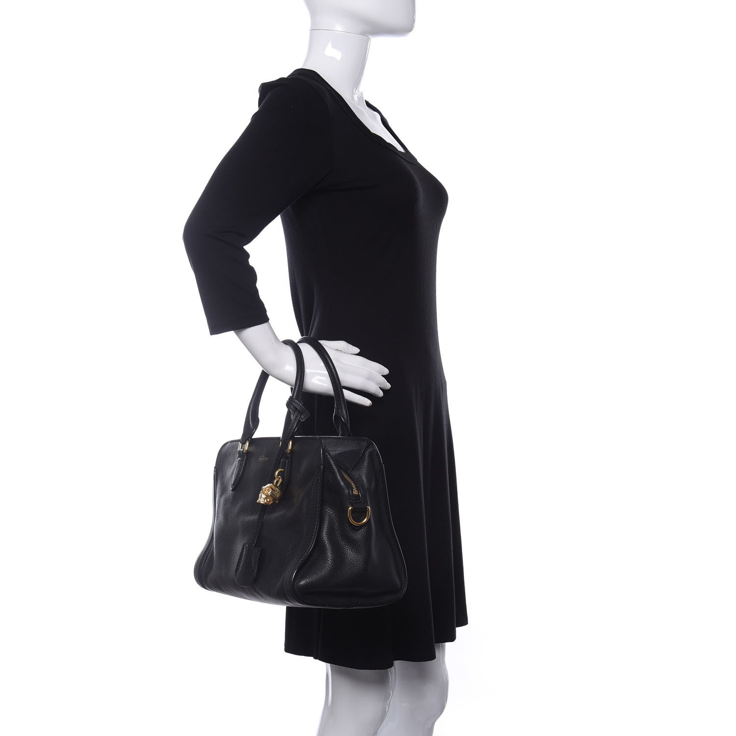 Alexander McQueen Pebbled Calfskin Small Skull Padlock Zip Around Tote Black 2 of 10