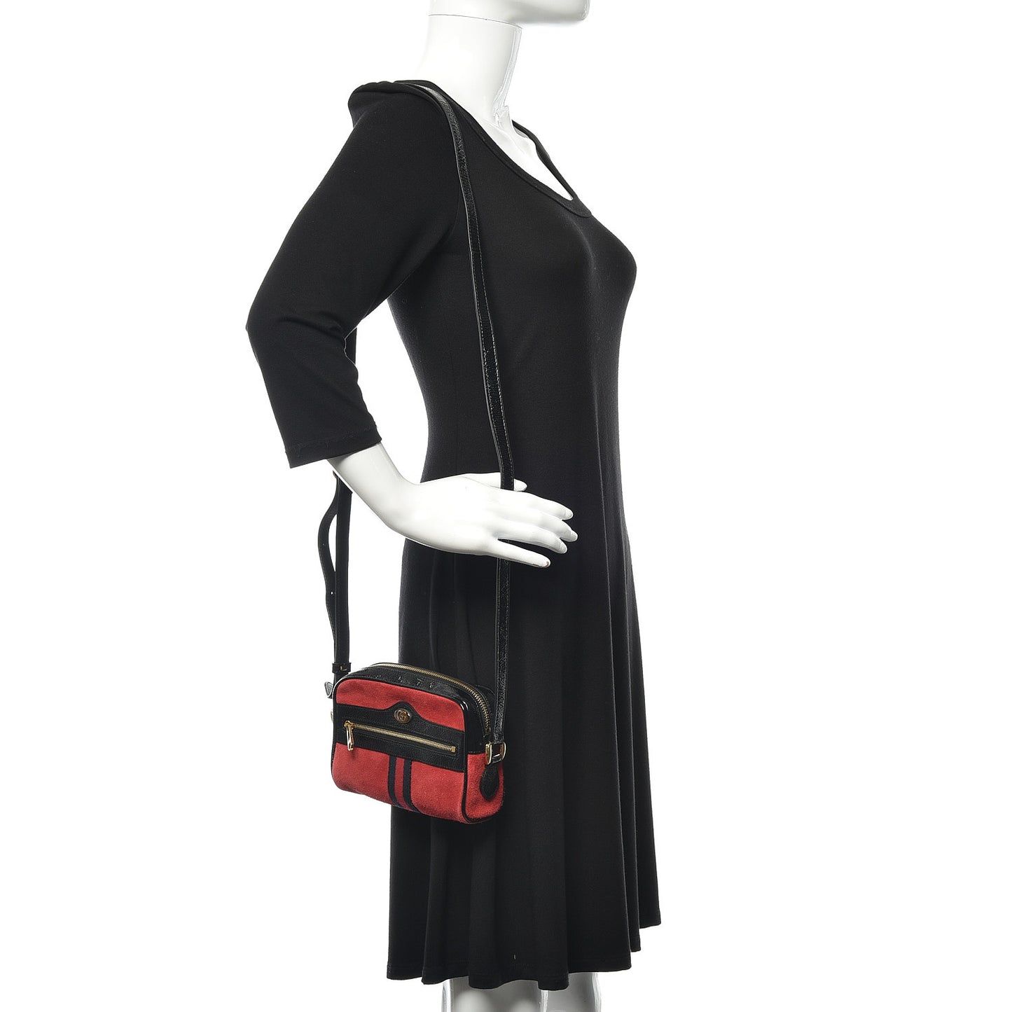 Suede Patent Web Mini Ophidia Shoulder Bag Red