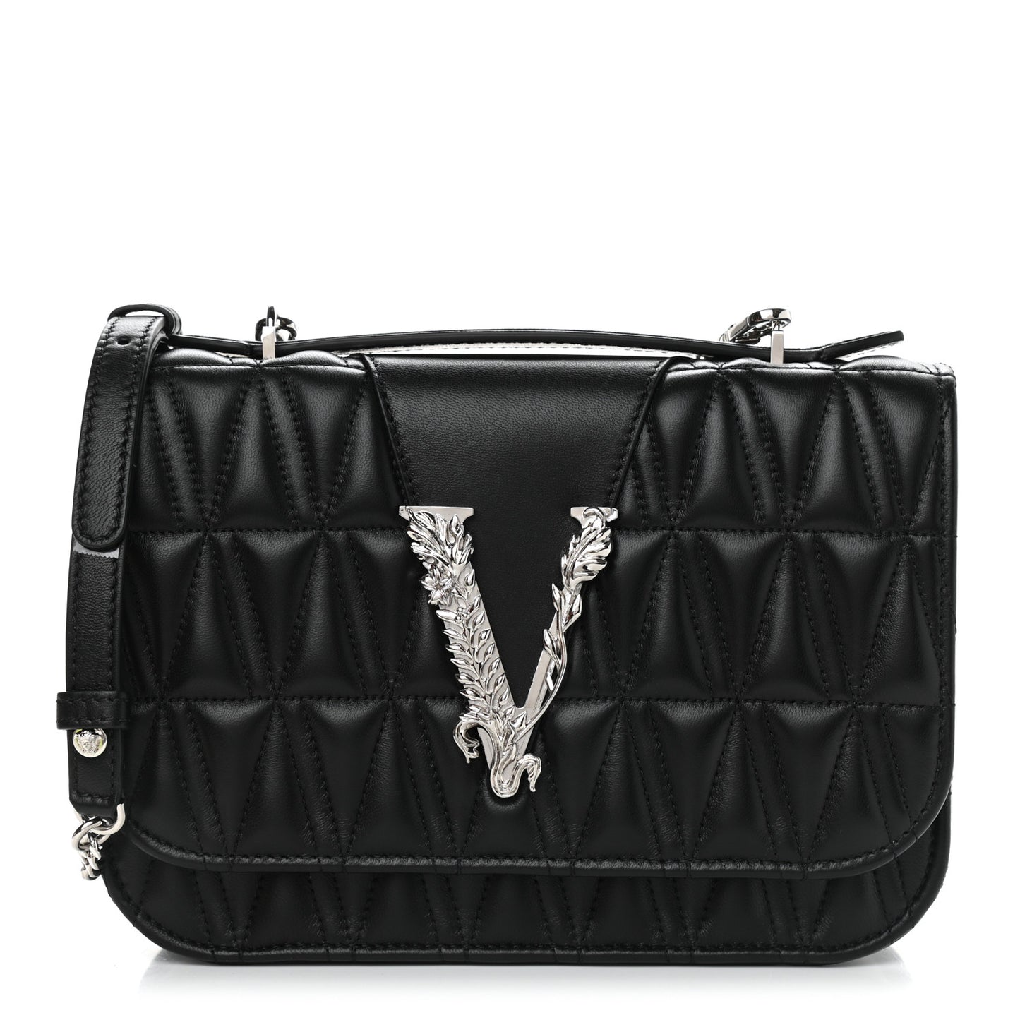 Nappa Quilted Virtus Top Handle Shoulder Bag Black