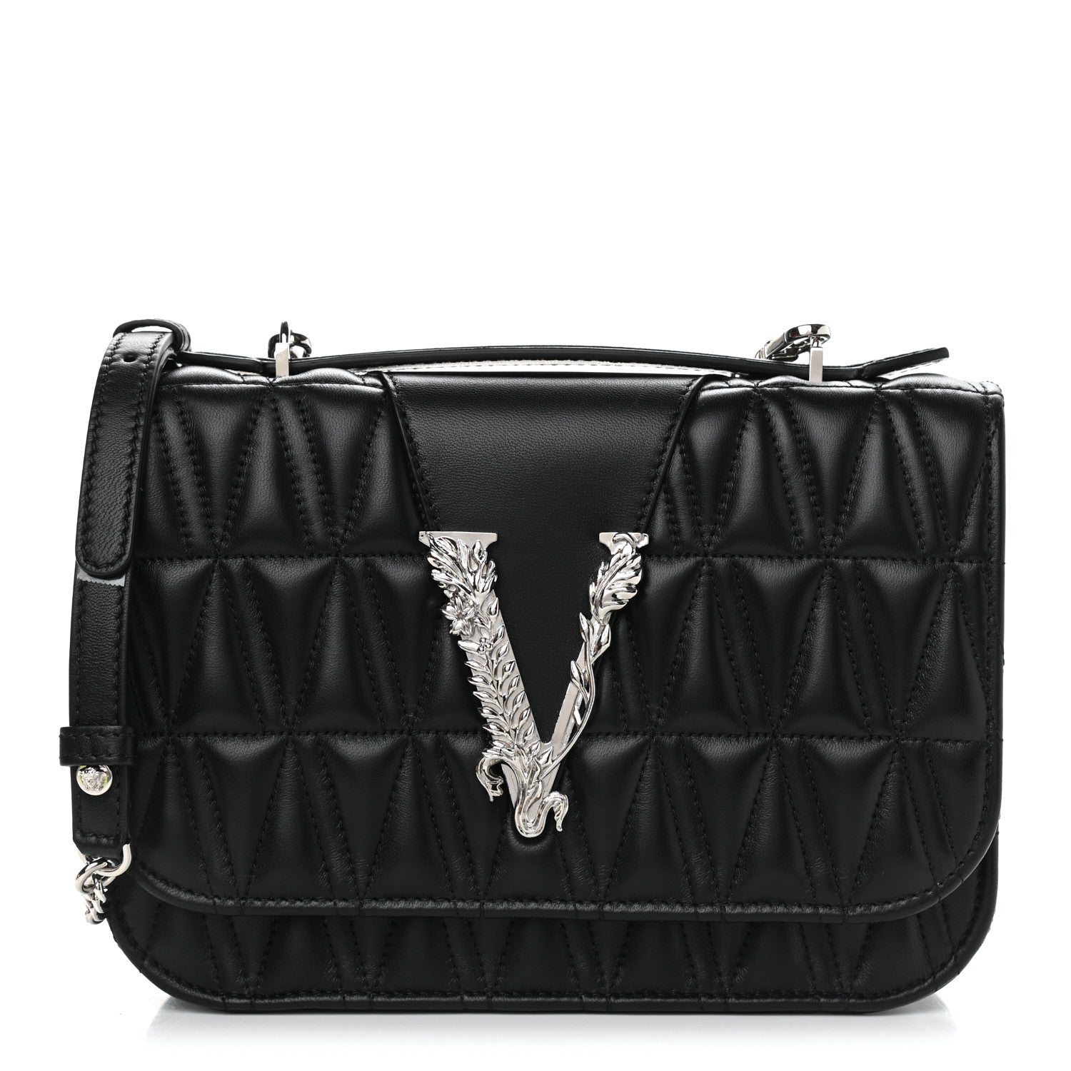 Versace Nappa Quilted Virtus Top Handle Shoulder Bag Black 1 of 11