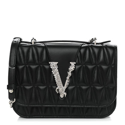 Versace Nappa Quilted Virtus Top Handle Shoulder Bag Black 1 of 11